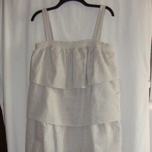 ALICE RITTER Light Gray & White LINEN Blend Tiered RUFFLE SUNDRESS Sz 10 - NWT -